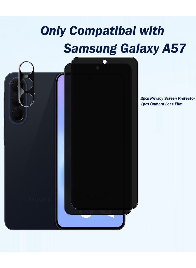 Yunpy [2+1 Packs] for Samsung Galaxy A57 Privacy Tempered Glass Screen Protector with Camera Lens Film, Including 2 Pack Privacy Front Glass and 1 Pack Camera Lens Film, 9H Hardness HD Clear Anti-Scratch Anti-Fingerprint Bubble-Free Case Friendly Screen Protector - Image 2