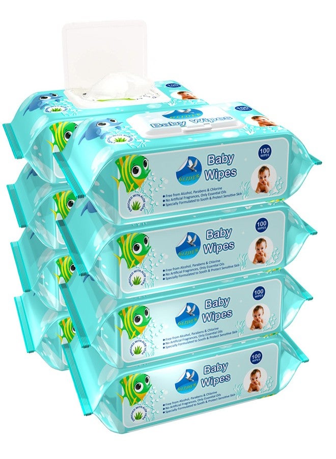 GLIDER Baby Wipes with Lid/Flip-top(100 Wipes/Pack) (Pack of 8 (800 Wipes)) - Image 1