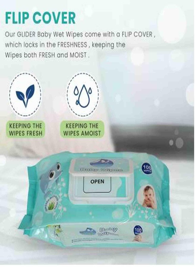 GLIDER Baby Wipes with Lid/Flip-top(100 Wipes/Pack) (Pack of 8 (800 Wipes)) - Image 2