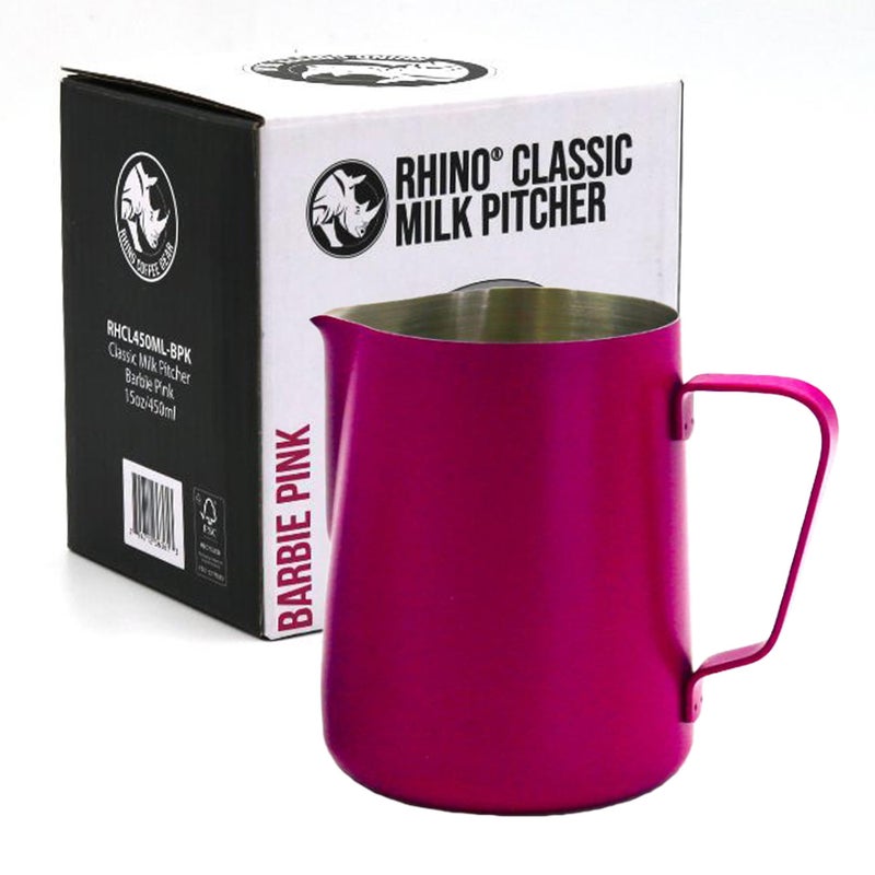 إبريق حليب راينو كلاسيك 450 مل 15 أونصة وردي من الفولاذ المقاوم للصدأ