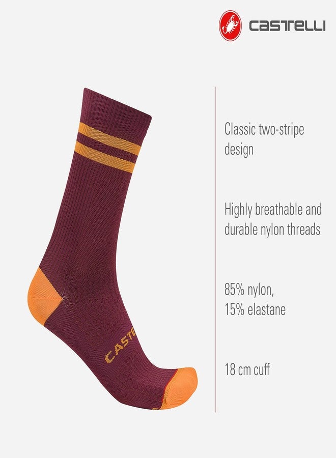 كاستيلي جوارب كاستيلي أوريجينال 18، جوارب كلاسيكية ثنائية الخطوط تسمح بمرور الهواء، تصميم متين، داعمة ومريحة للرجال والنساء - لون بورغندي داكن/برتقالي زاهي - مقاس كبير/كبير جدًا - Image 2