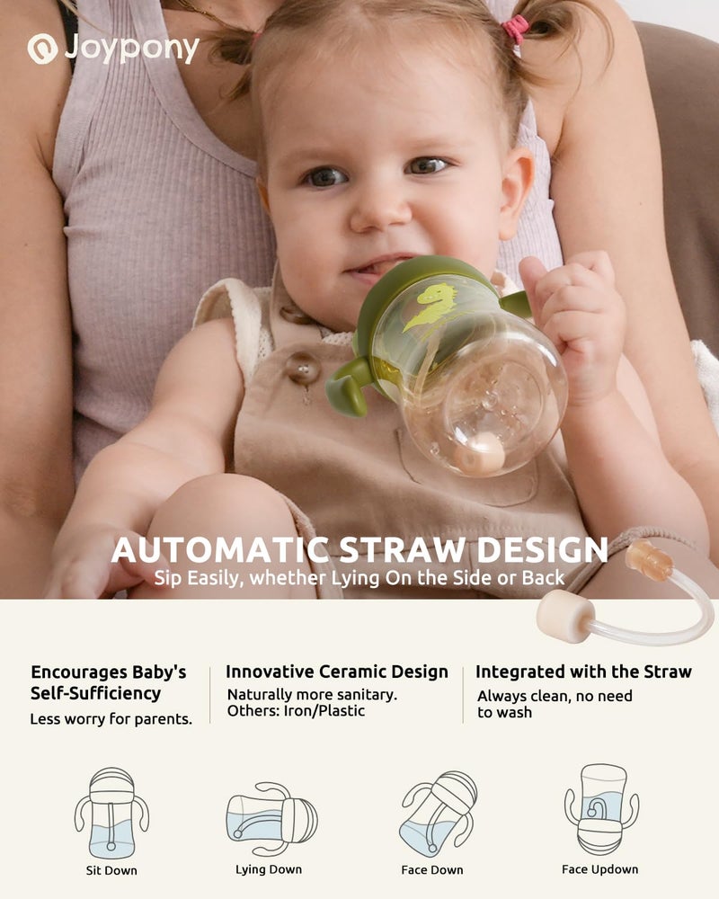 Joypony Sippy Cups for Toddlers 1-3, Spill Proof Weighted Straw Cup with Handle for Baby 6 Months + old, 2 Pack, Total 4 Silicone Straws, PPSU, BPA Free, 9 oz (Green) - Image 4