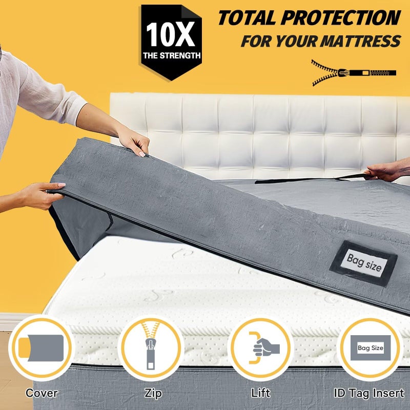 BETU Mattress Bags for Moving and Storage, BETU Full Size Waterproof Mattress Protector Mattress Cover with 8 Heavy Duty Handles and Zipper Extra Thick Moving Supplies for Bed Reusable (77x57x13.5 Grey) - Image 4