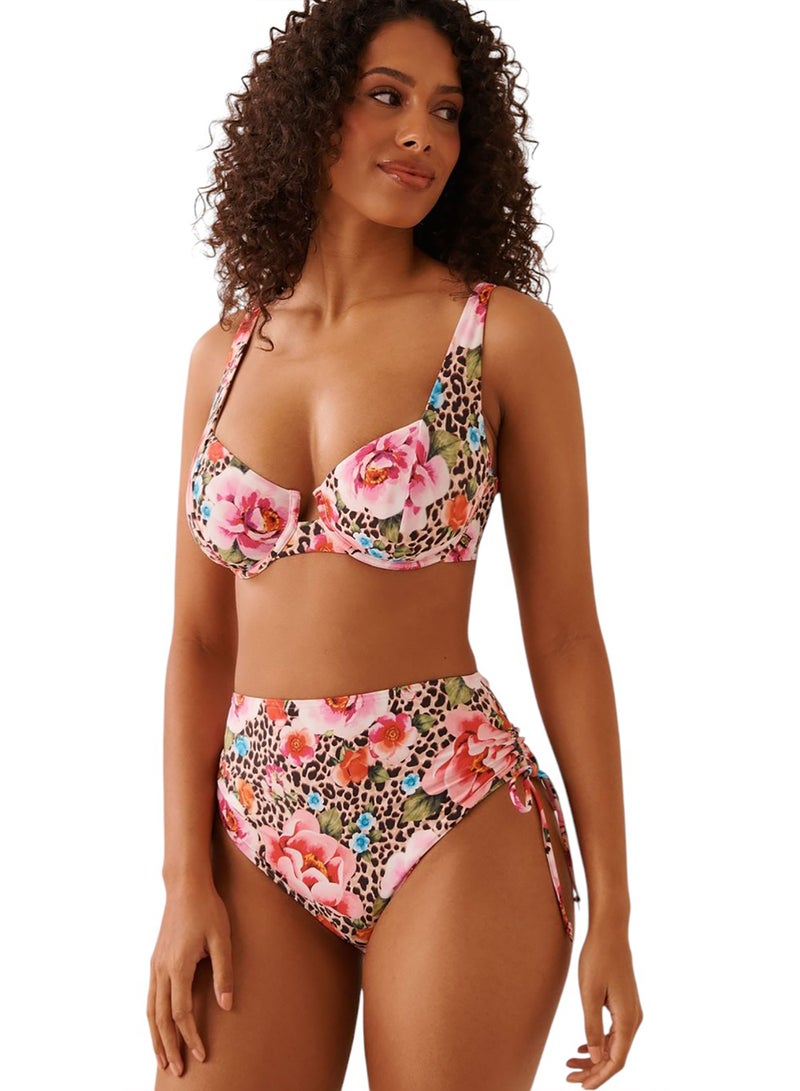 La Vie en Rose FLORAL LEOPARD D Cup Plunge Bikini Top - Image 1