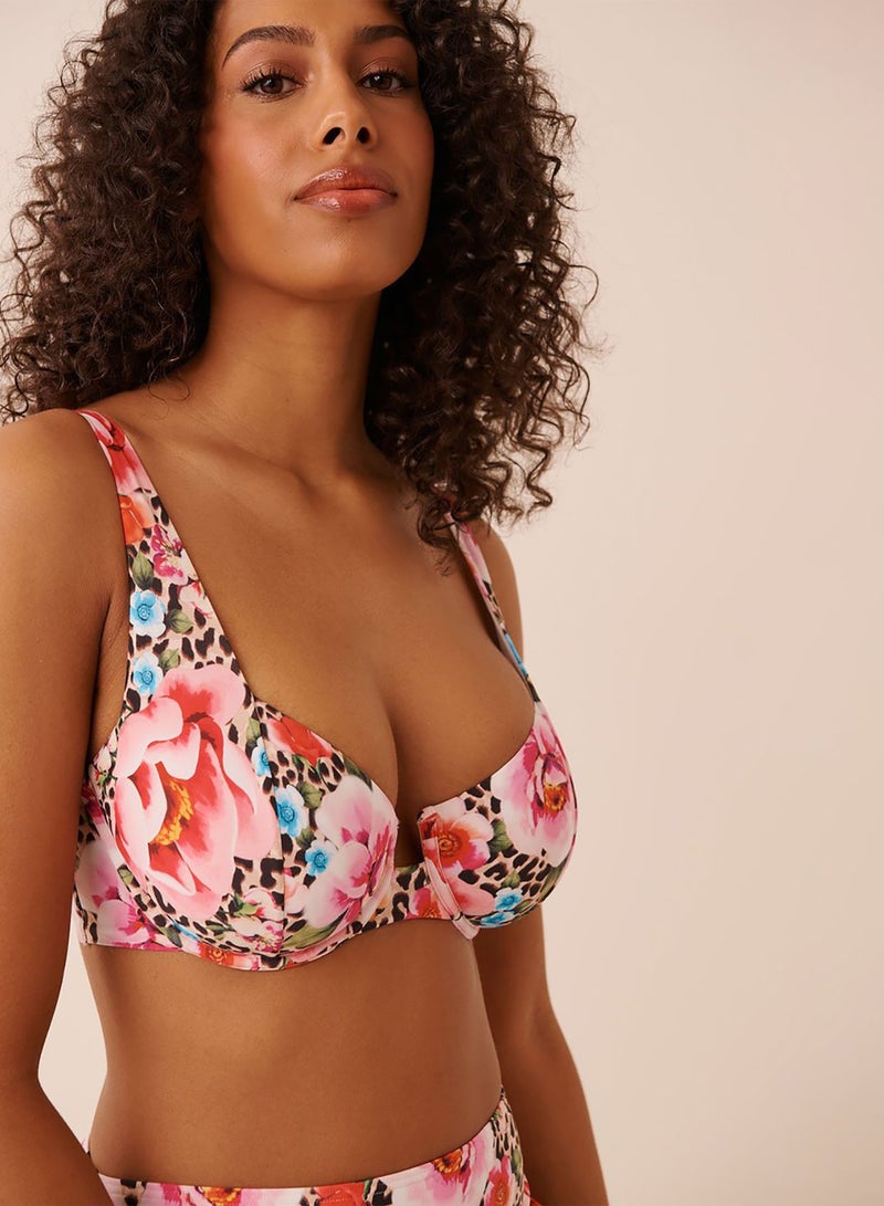La Vie en Rose FLORAL LEOPARD D Cup Plunge Bikini Top - Image 3