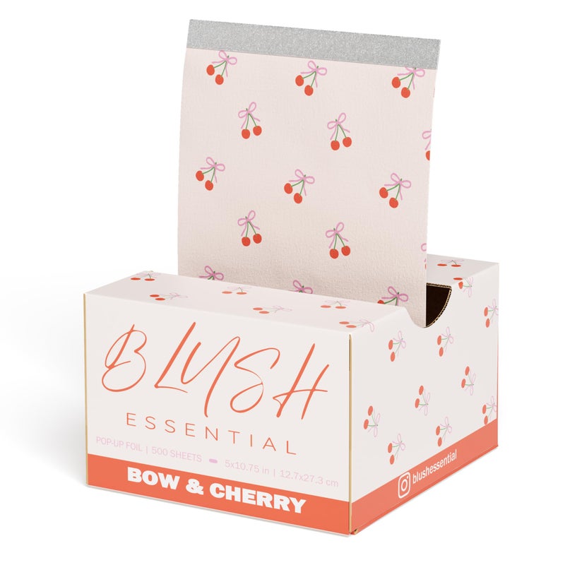Blush Essentials Blush Essential Bow&Cherry Design Hair Foils - Salon Foils for Coloring - Aluminum Foil Sheets for Hair - 5"x10.75" - 500 Sheets - Professional Hair Foils for Highlighting and Salon Use - Image 1