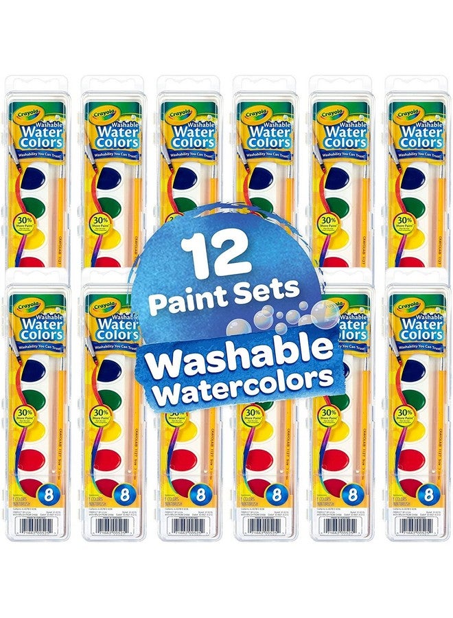 Crayola Washable Watercolor Paint Sets for Kids (12ct), Bulk Arts & Crafts Supplies for Toddlers, 8 Paint Colors, Brush Included, Classroom Must Have - Image 2