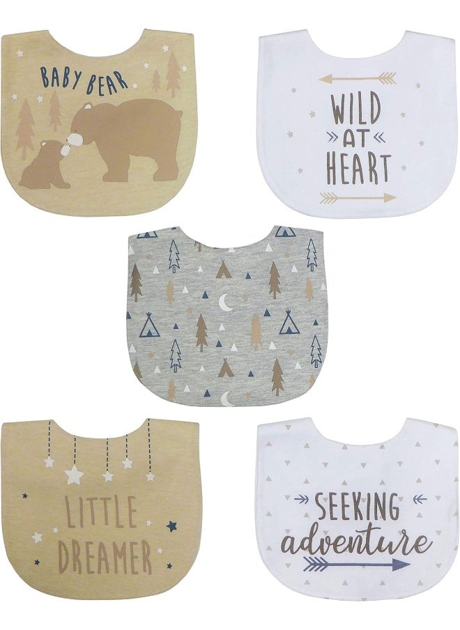 Neat Solutions Neat Solutions 5 Pack Aspirational Bib Set with Mixed Fabrics & Water Resistant Inner Core - Boy, Grey Oatmeal While  - Image 1