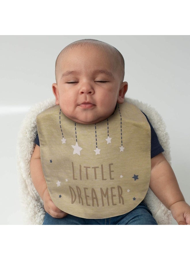 Neat Solutions 5 Pack Aspirational Bib Set with Mixed Fabrics & Water Resistant Inner Core - Boy, Grey Oatmeal While