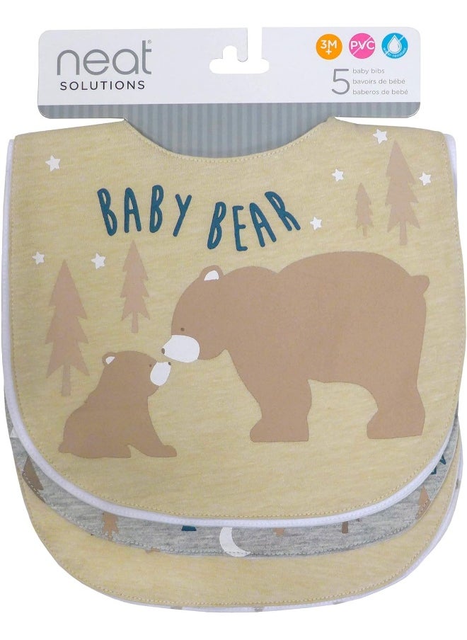 Neat Solutions 5 Pack Aspirational Bib Set with Mixed Fabrics & Water Resistant Inner Core - Boy, Grey Oatmeal While