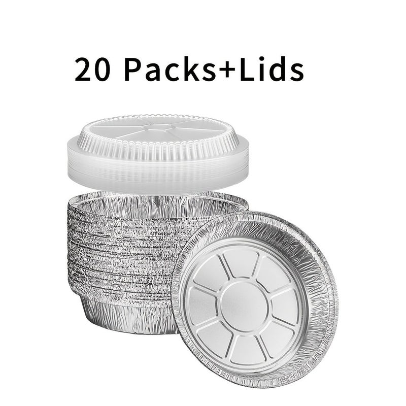 40 قاعدة و20 غطاءً من ورق الألمنيوم المستعمل لمرة واحدة - 20 قاعدة و20 غطاءً - صواني خبز دائرية مقاس 7 بوصات للخبز والحفظ والتقديم - مناسبة للفرن والمقلاة الهوائية وحفلات أعياد الميلاد - Image 2