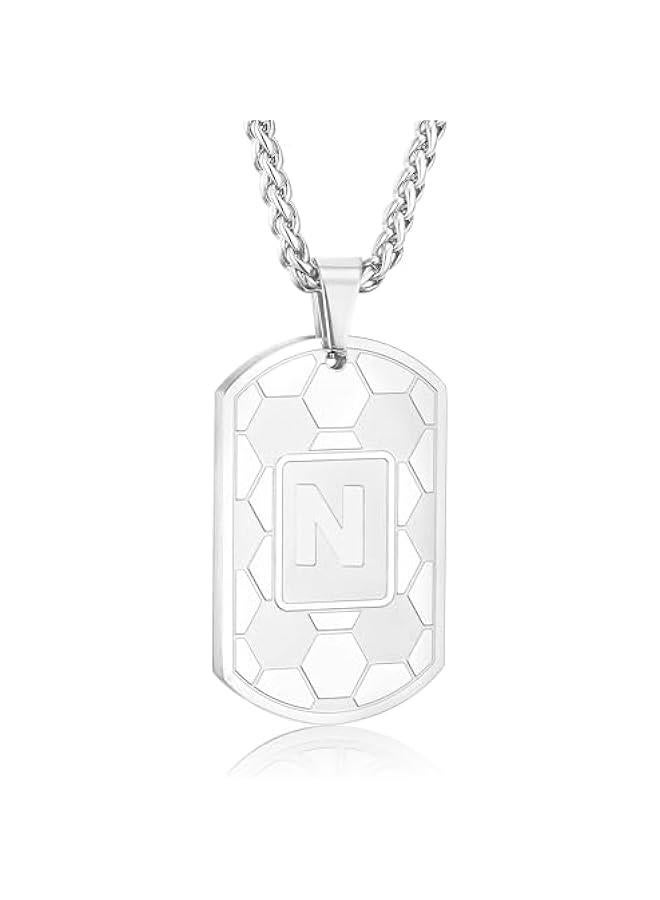 Soccer Initial Necklace for Men Boys Kids Teen Dog Tag Sliver/Black/Gold Letter Pendant Sport Soccer Athletes Jewelry Gifts  Gifts for Kids Boys Men Teens Boyfriend Husband - Image 1