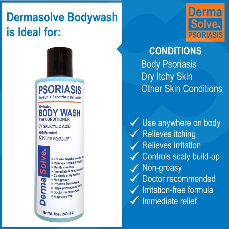 Dermasolve Medicated Psoriasis Body Wash - 2-Pack (8.0 oz each) - Proven to Provide Relief from Psoriasis, Eczema & Seborrheic Dermatitis, Doctor Recommended for Dry, Itchy, Red, Flaky, Scaly Skin - Image 5