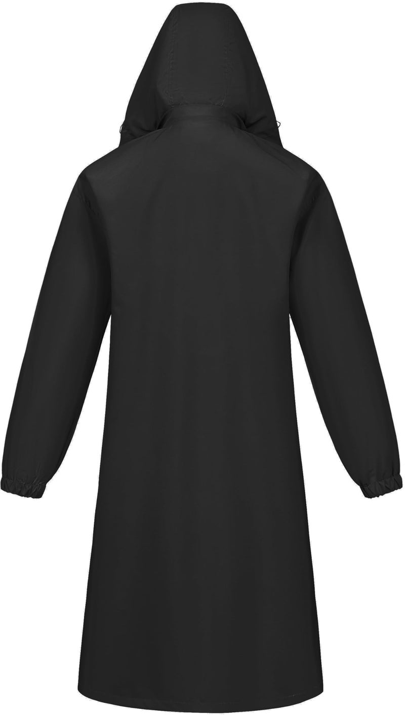 CREATMO US Long Rain Coat For Women Waterproof Womens Raincoats Jacket Hooded Outdoor Windbreaker Jackets Trench Raincoat Black XL - Image 2