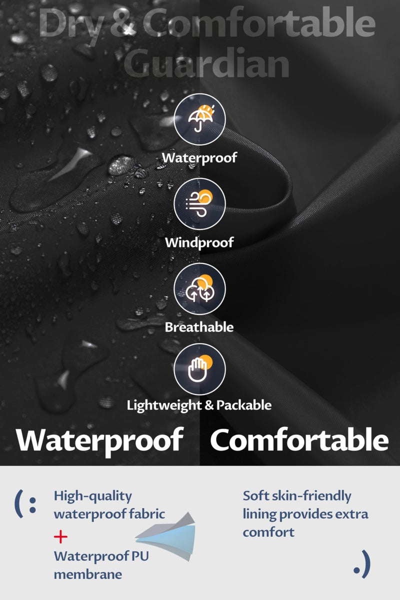 CREATMO US Long Rain Coat For Women Waterproof Womens Raincoats Jacket Hooded Outdoor Windbreaker Jackets Trench Raincoat Black XL - Image 4