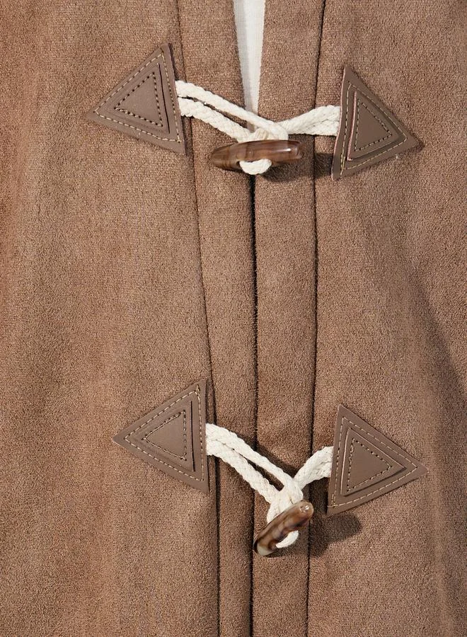 Styli Fur Trim Sleeves Longline Hooded Coat