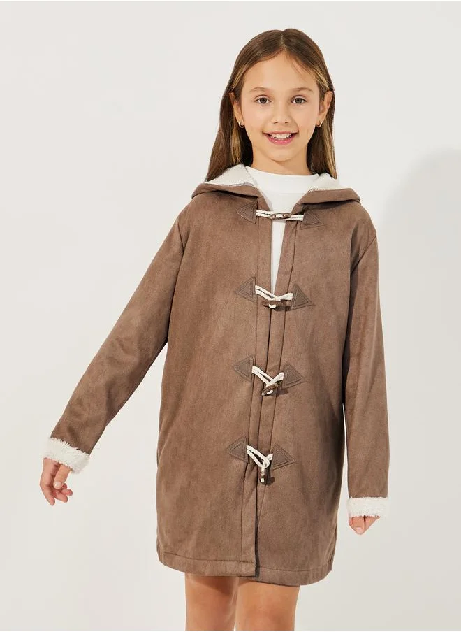 Styli Fur Trim Sleeves Longline Hooded Coat