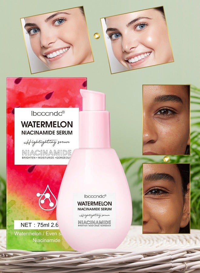 ibcccndc 75ML Watermelon Niacinamide Serum Hyaluronic Facial Serum Brighten with Glycerin and Vitamin E Priming Liquid Highlighter Multi Purpose Lightweight Face Makeup Primer Moisturizing Watermelon Serum - Image 1