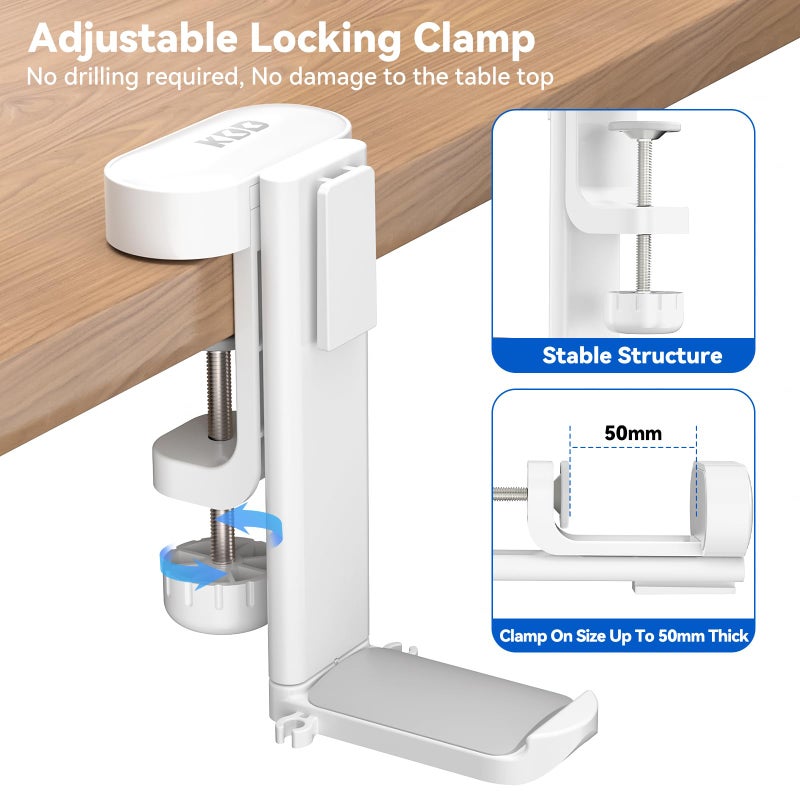KDD 4-in-1 Desk Organizer - Under Desk Cup Holder and Headphone Hanger with 2 Wire Holes - Rotating Hanger and Detachable Storage for Cup, Phone and Pen (White) - Image 5