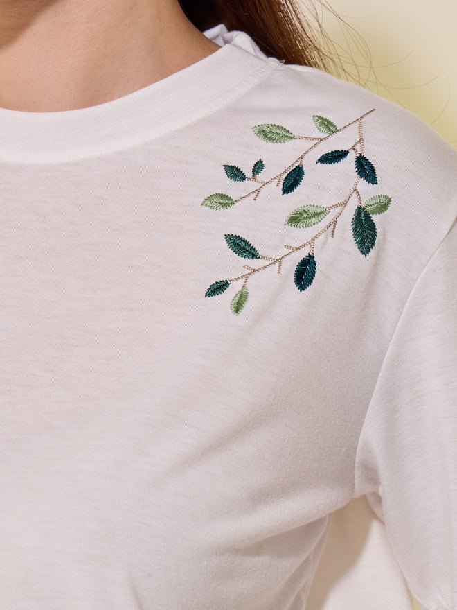 Take Two Round Neck Embroidered Detail T-Shirt - Image 3