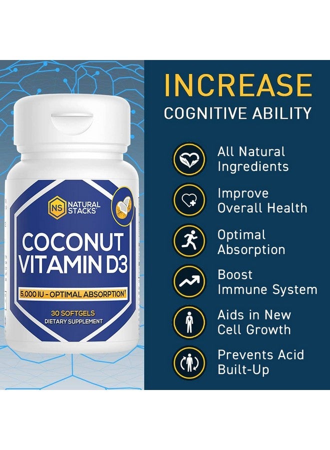 NATURAL STACKS Vitamin D 5000 IU Supplement - with Coconut Oil for Optimal Absorption - Vitamin D Pills for Immunity & Cell Growth - D3 125mcg Cholecalciferol Supplement - 30 D3 Servings - Image 4