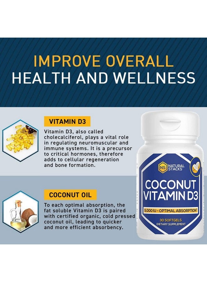 NATURAL STACKS Vitamin D 5000 IU Supplement - with Coconut Oil for Optimal Absorption - Vitamin D Pills for Immunity & Cell Growth - D3 125mcg Cholecalciferol Supplement - 30 D3 Servings - Image 5