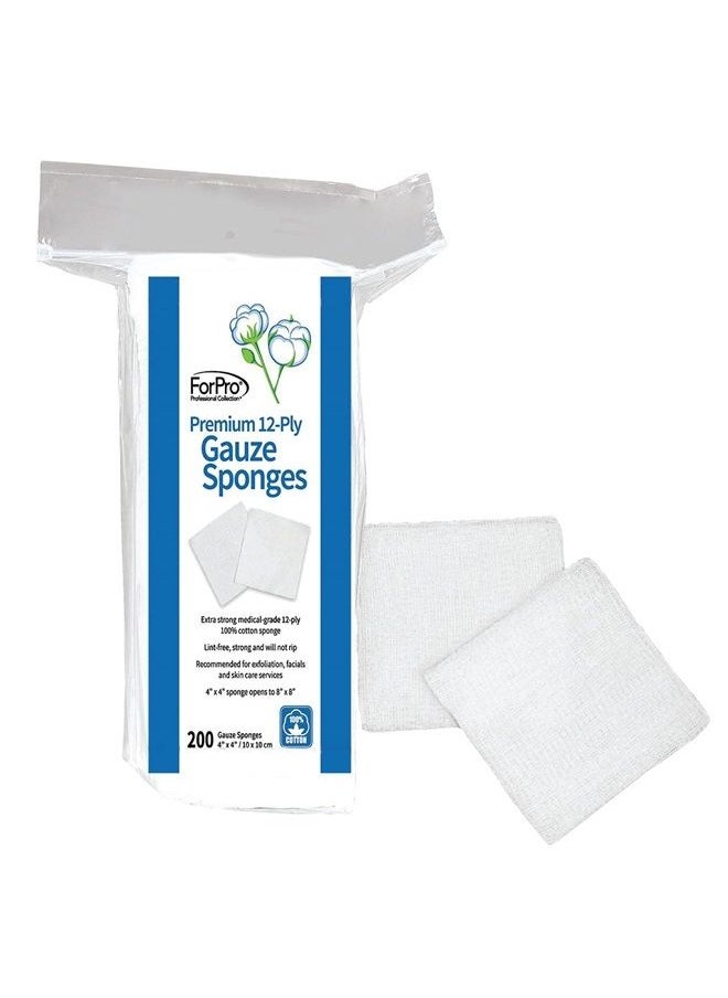 ForPro Professional Collection ForPro Premium 12-Ply Gauze Sponges, 100% Cotton, Lint-Free, Non-Sterile Cotton Gauze Sponges, For Cosmetic and Medical Use, 4” x 4”, 200-Count  - Image 1