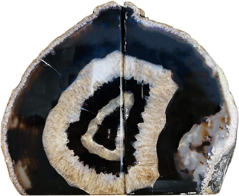 AMOYSTONE Black Geode Bookends Agate Decorative Book Ends for Shelves Heavy Duty Crystal Quartz Bookends with Rubber Bumpers(1 Pair, 3-4 LBS) - Image 3