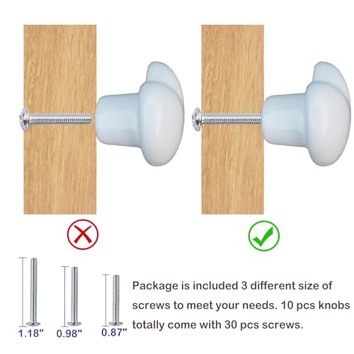 Perphin Ceramic Drawer Knobs Heart Shape Cabinet Dresser Pulls Handles with 3 Sized Screws, Kitchen Furniture Knobs for Closet Cupboard Wardrobe (White, 10 Pack) - Image 5