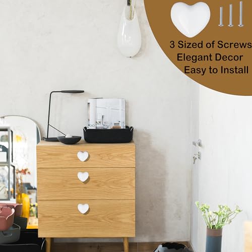 Perphin Ceramic Drawer Knobs Heart Shape Cabinet Dresser Pulls Handles with 3 Sized Screws, Kitchen Furniture Knobs for Closet Cupboard Wardrobe (White, 10 Pack) - Image 2