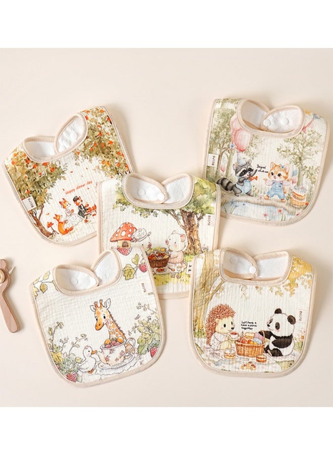 إم إكس إن مرايل قطنية للأطفال مكونة من 5 قطع، مزودة بـ 2 زر كبس قابل للتعديل - مرايل قطنية للأطفال مكونة من 4 طبقات، مرايل قطنية للأولاد والبنات لتخفيف سيلان اللعاب أثناء الأكل والتسنين - Image 4