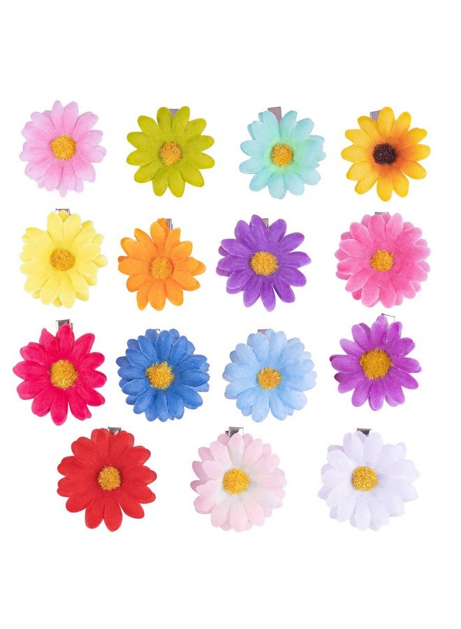 Framendino, 15 Pack Daisy Clip Flower Clips Small Sunflower Hairpins Bridal Accessories for Women Girls Beach Wedding Decor (15 Colors) - Image 1