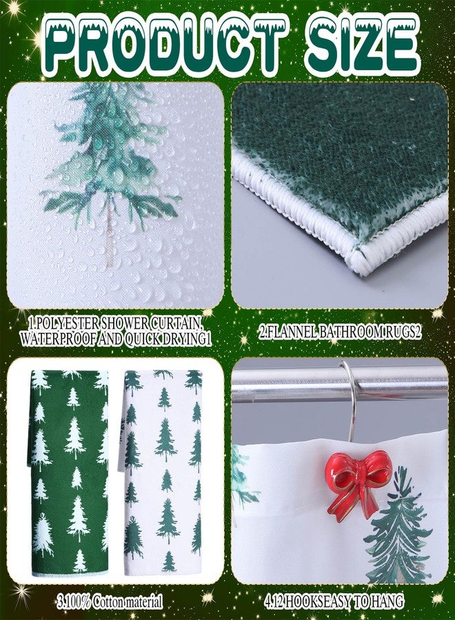 Remagr 17 Pcs Christmas Bathroom Accessories Set Christmas Tree Shower Curtain with 12 Hooks Bath Mat Rug Non Slip Soap and Lotion Dispenser 2 Towels for Holiday Decorations Merry Xmas Gifts - Image 5