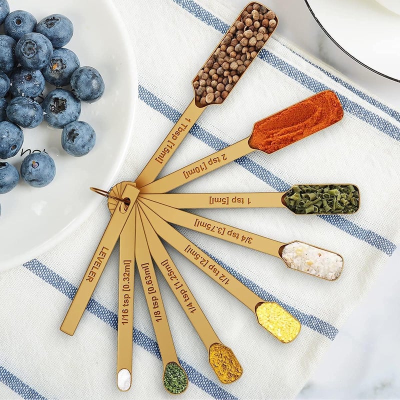 Wildone Copper Plated Measuring Cups & Spoons Set of 21 - Includes 7 Stainless Steel Nesting Measuring Cups, 8 Measuring Spoons, 1 Leveler & 5 Mini Measuring Spoons, Ideal for Dry & Liquid Ingredients - Image 5