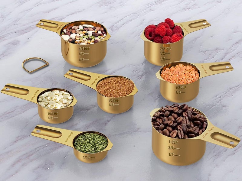 Wildone Copper Plated Measuring Cups & Spoons Set of 21 - Includes 7 Stainless Steel Nesting Measuring Cups, 8 Measuring Spoons, 1 Leveler & 5 Mini Measuring Spoons, Ideal for Dry & Liquid Ingredients - Image 4