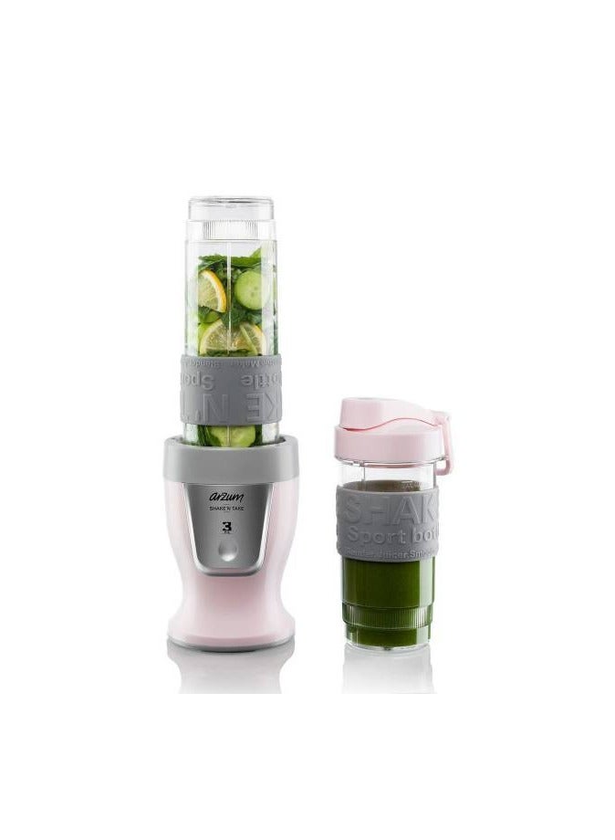أرزوم Shaken Take Compact Persnal Blender And Smoothie Maker High Build Quality 570ml and 400 ml tritan bottles. 300 W AR1032-b Pink 570 ml 300 W AR1032 Pink - Image 1