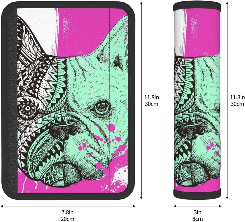 Stylized French Bulldog with Paint Splatters Hand Drawn 2pcs Car Seat Belt Cover Pads, Shoulder Seatbelt Pads Cover, Safety Belt Strap Shoulder Pad for Adults and Children - Image 2