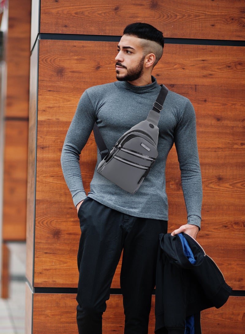 PARAJOHN Men's Chest Bag, Suitable for Outdoor Sports, Leisure and Travel, Canvas Fabric, with Earphone Hole  - Image 2