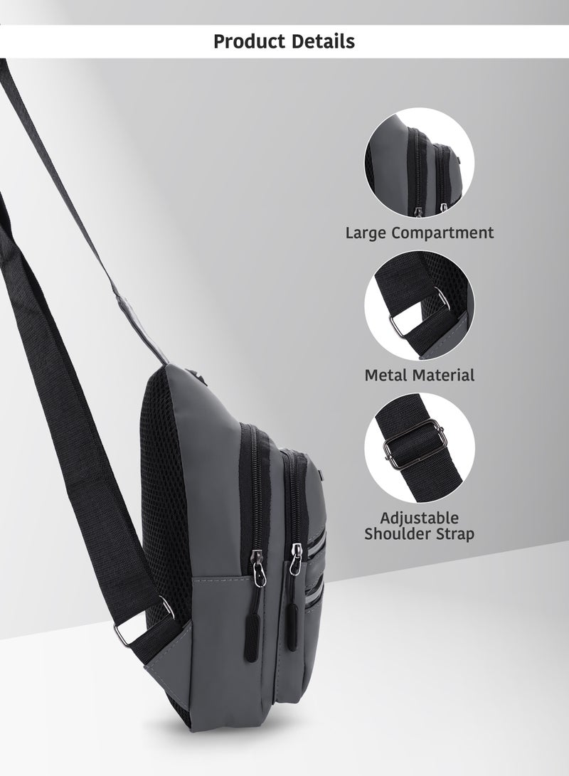 PARAJOHN Men's Chest Bag, Suitable for Outdoor Sports, Leisure and Travel, Canvas Fabric, with Earphone Hole  - Image 3