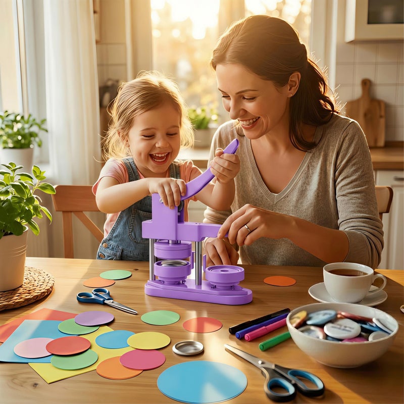 Freeingbag آلة صنع الأزرار Freeingbag 58mm، مجموعة آلة صنع الأزرار بدون تركيب مع 100 مجموعة من المستلزمات، قاطع دائري وملحقات DIY إضافية للشارات والحرف ومشاريع المدرسة - Image 3