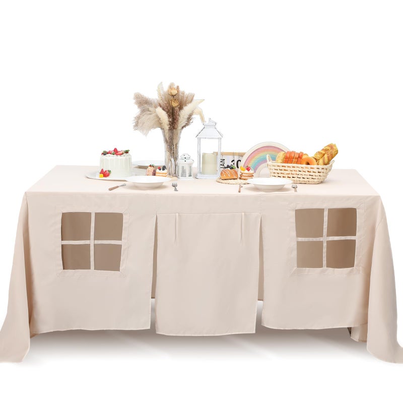 Oudain 10ft x 7.5ft Large Tablecloth Playhouse for Kid Table Fort Cover Table Cloth Tent Playhouse for Dining Room Birthday Indoor Outdoor Party Playground (Beige Color, Classic Style) - Image 3