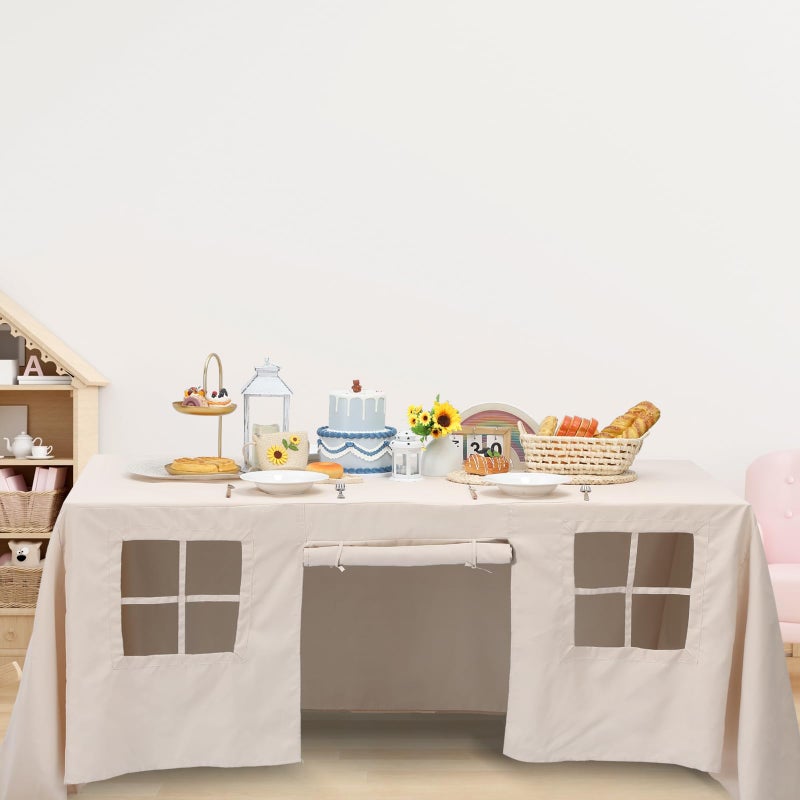 Oudain 10ft x 7.5ft Large Tablecloth Playhouse for Kid Table Fort Cover Table Cloth Tent Playhouse for Dining Room Birthday Indoor Outdoor Party Playground (Beige Color, Classic Style) - Image 5