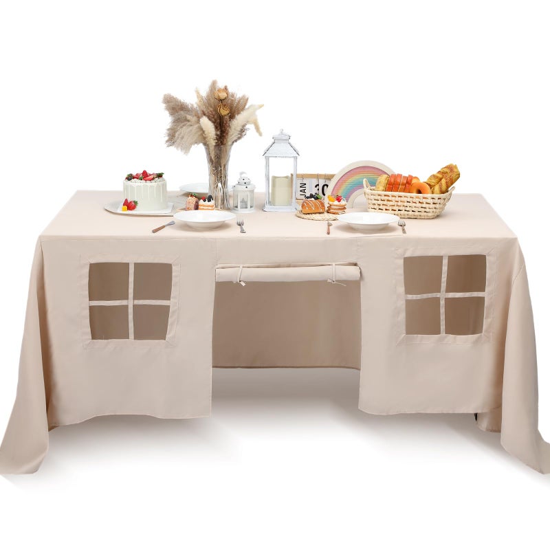 Oudain 10ft x 7.5ft Large Tablecloth Playhouse for Kid Table Fort Cover Table Cloth Tent Playhouse for Dining Room Birthday Indoor Outdoor Party Playground (Beige Color, Classic Style) - Image 1