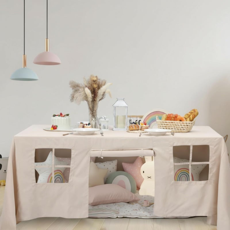 Oudain 10ft x 7.5ft Large Tablecloth Playhouse for Kid Table Fort Cover Table Cloth Tent Playhouse for Dining Room Birthday Indoor Outdoor Party Playground (Beige Color, Classic Style) - Image 4