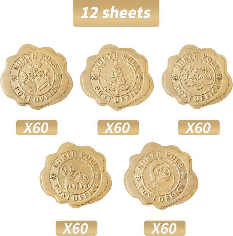 DreamBuilt 300pcs Gold Christmas Embossed Wax Seal Looking Envelope Seals for Gifts Packages/Party Favors, Self-Adhesive - Image 2