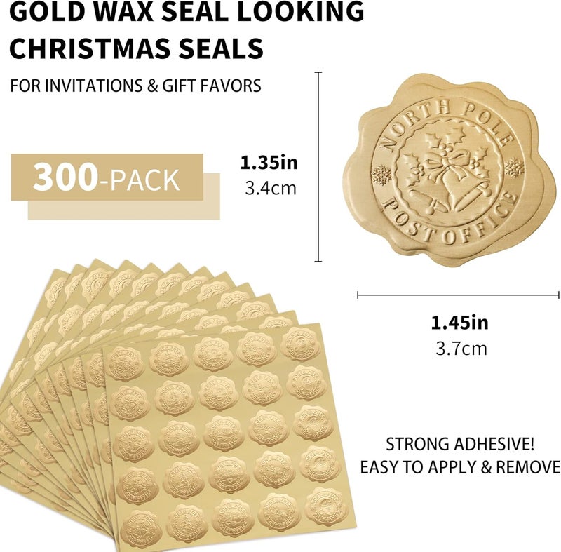 DreamBuilt 300pcs Gold Christmas Embossed Wax Seal Looking Envelope Seals for Gifts Packages/Party Favors, Self-Adhesive - Image 3