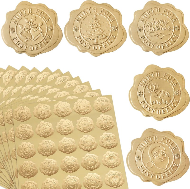 DreamBuilt 300pcs Gold Christmas Embossed Wax Seal Looking Envelope Seals for Gifts Packages/Party Favors, Self-Adhesive - Image 1