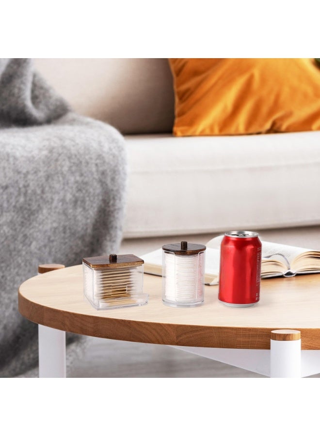 هومستر حاوية غرفة الغسيل، صندوق تخزين كرات القطن/الماسحة -مزيل مكياج لوح المنظّم علبة منظّم للحمام التجميلي، موزع سطح المكتب، صندوق تخزين الأواني مع غطاء خشبي بني، بني/نظيف - Image 5