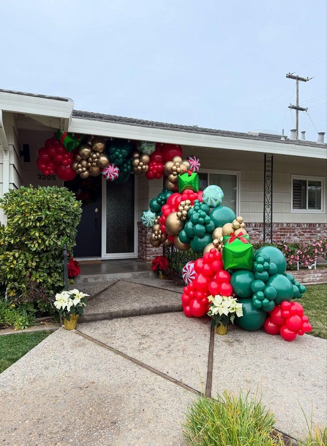 YMSZ Christmas Balloons Arch Kit, 102pcs Red Green Gold Balloons Difference Sizes Latex Balloons with 16ft Tape Strip & Dot Glue for Christmas, Birthday Party Decoration - Image 4