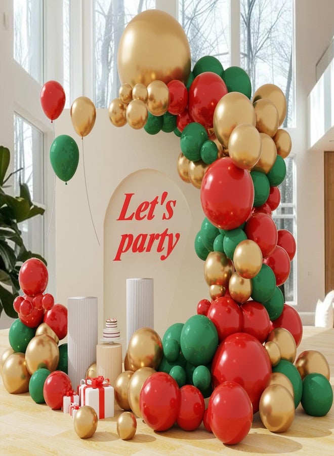 YMSZ Christmas Balloons Arch Kit, 102pcs Red Green Gold Balloons Difference Sizes Latex Balloons with 16ft Tape Strip & Dot Glue for Christmas, Birthday Party Decoration - Image 1